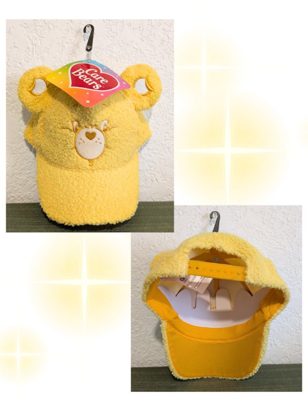 2025 Care Bears Funshine Bear Plush Fuzzy Adjustable Hat CloudCo NWT